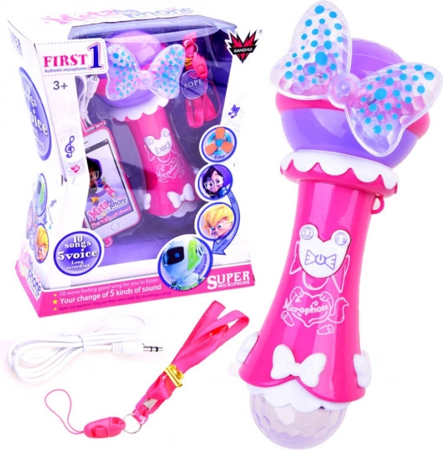Detský karaoke mikrofón s nahrávaním a MP3 – Ružová