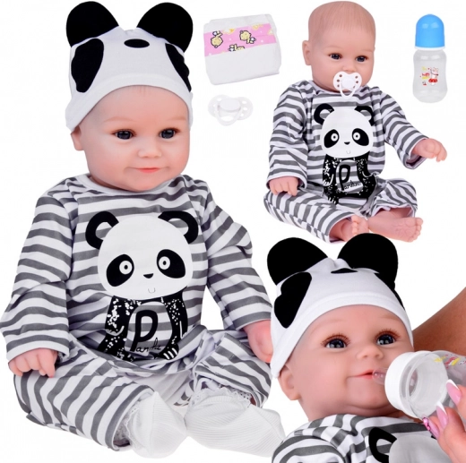 Roztomilá mäkká bábika chlapec 45 cm v overale Panda
