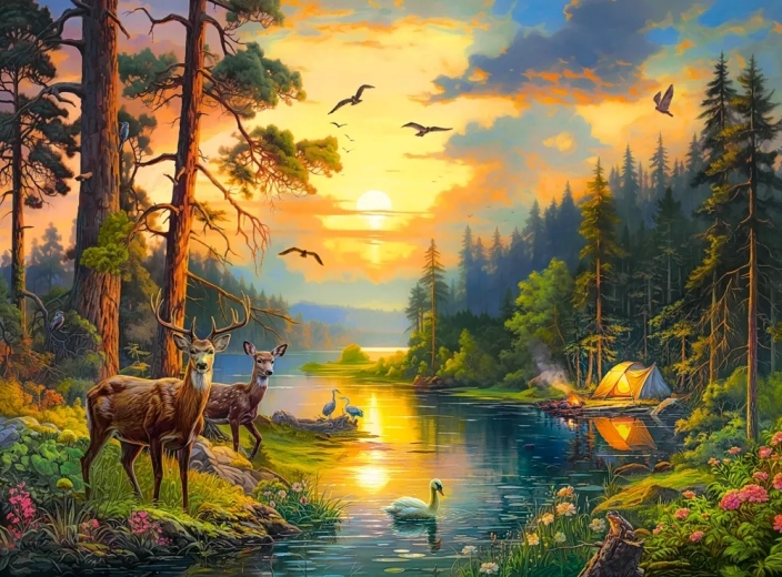 Puzzle 3000 dielikov západ slnka nad lesnou riekou CASTORLAND
