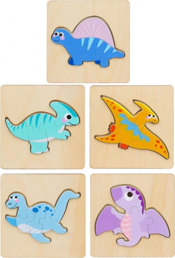 Drevená skladačka Puzzle Dinosaury 11 x 11 cm