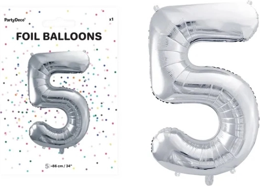 Fóliový balón číslo 5 strieborný 86 cm