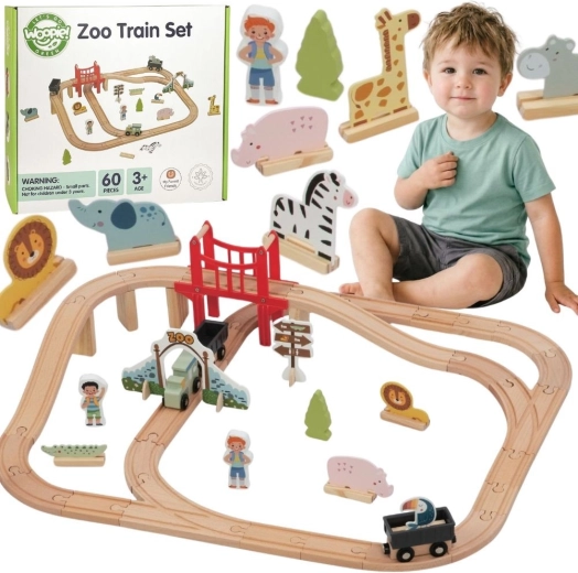 Drevená vláčiková dráha so zoo Woopie Green XL, 60 dielov, FSC