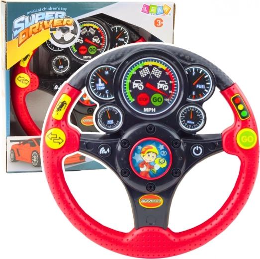 Interaktívny detský volant s efektmi zvuku, svetiel a vibrácií - červený
