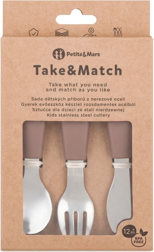 Petite&Mars sada detských príborov z nehrdzavejúcej ocele Take&Match Velvet latte 12m+