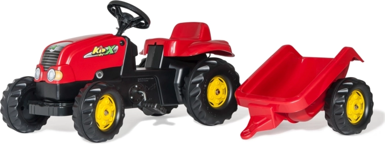 Rolly Toys šliapací traktor Rolly Kid-X s prívesom červený