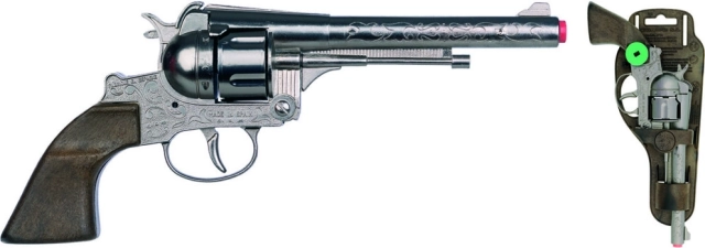 Revolver kovbojský strieborný, kovový - 12 rán
