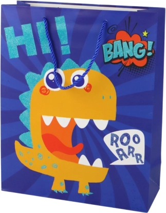 Papierová darčeková taška dinosaurus, modrá 41,5 × 30 × 12 cm
