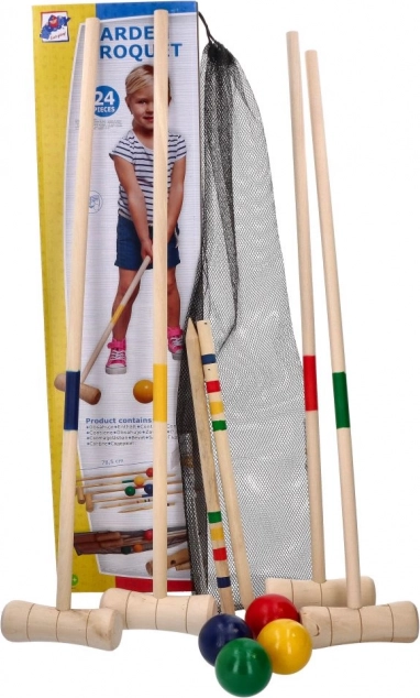 Záhradný kroket WOODY pre celú rodinu so sieťovou taškou