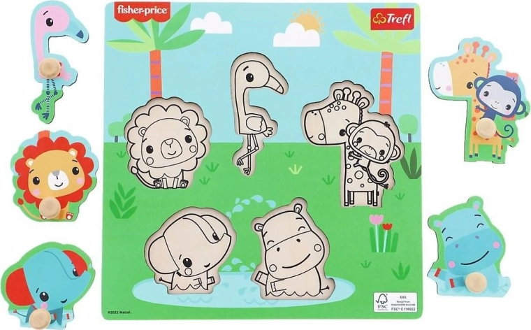 Drevená vkladačka FISHER-PRICE s úchytmi, 5 dielikov
