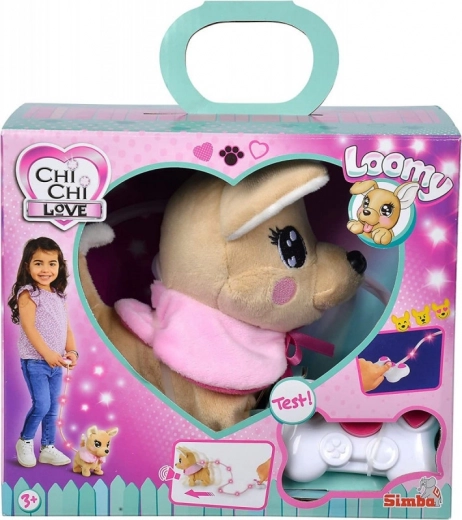 Interaktívny plyšový psík CHI CHI LOVE Loomy so svietiacim vodítkom a diaľkovým ovládaním, 18 cm