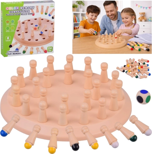 Drevená pamäťová hra farby s kockou a kolíkmi