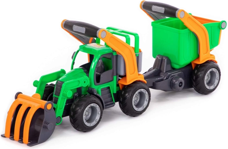 Traktor GripTruck s čelným nakladačom a prívesom