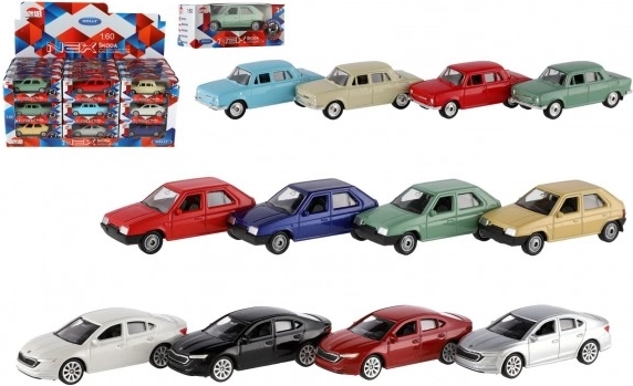Model autíčko Škoda 1:60 od Welly, kov a plast, 7 cm, voľnobeh, mix farieb v krabičke