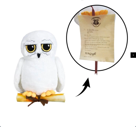 Harry Potter plyšová sova Hedviga s listom 25 cm - 1 kus