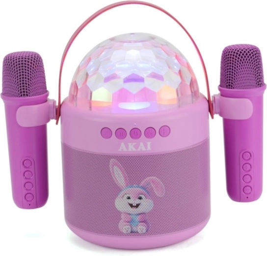 AKAI JoyBox Kids detský karaoke set s reproduktorom, 2 bezdrôtovými mikrofónmi a RGB LED
