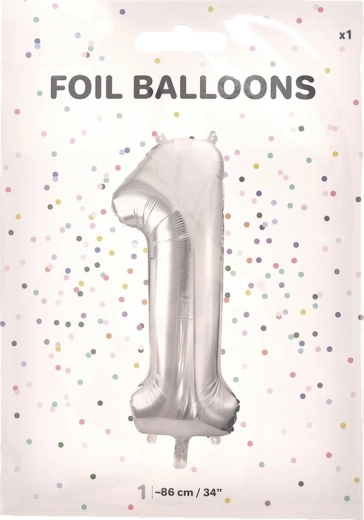 Fóliový balónik číslo 1 strieborný 86 cm