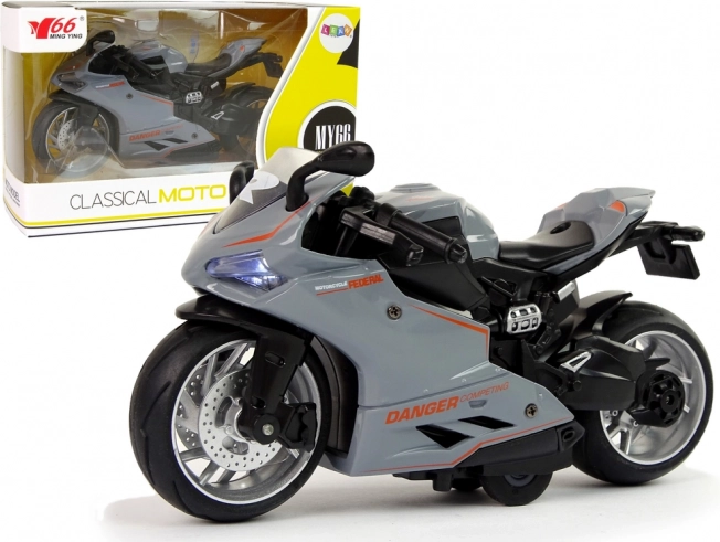Motocykel Športový Model 1:12 s Pohonom Pull-Back, Zvukom a Svetlami