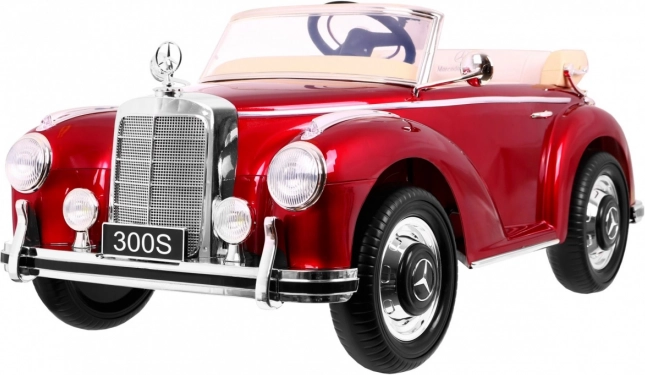 detské elektrické autíčko mercedes-benz 300s retro lakované červené s diaľkovým ovládaním, eva kolesá a mp3