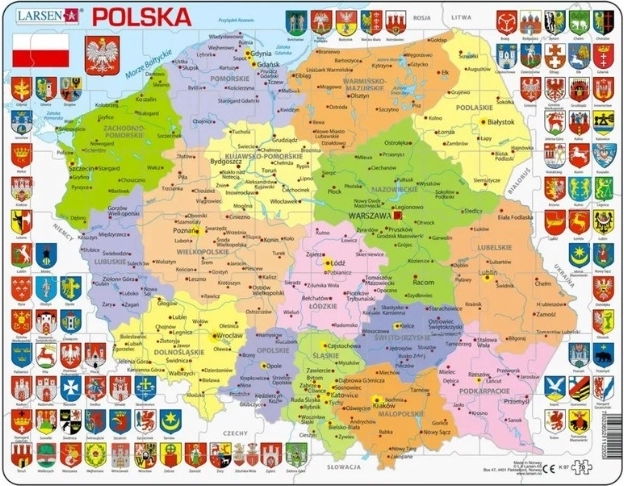 Larsen politická mapa Poľska – doskové edukačné puzzle