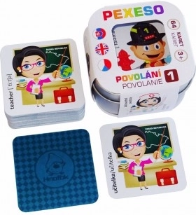 Pexeso povolania 1 – vodeodolné, česko-slovensko-anglické, 64 kariet v plechovej krabičke