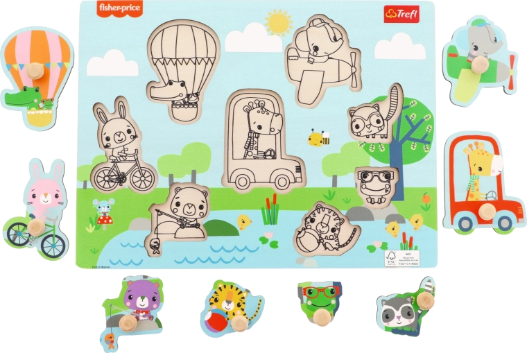 Drevené vkladacie puzzle Fisher-Price zvieratká, 8 dielikov
