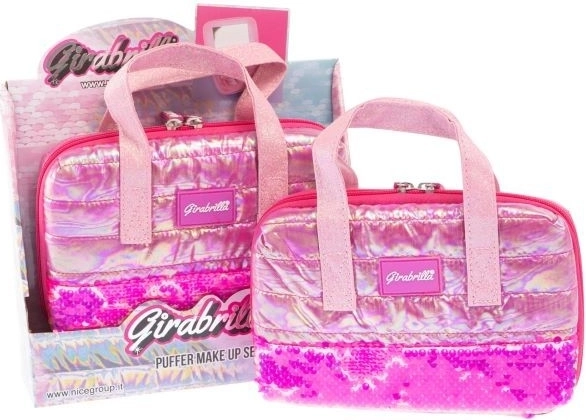 kozmetická taštička GIRABRILLA s vybavením a zrkadielkom, tmavoružová