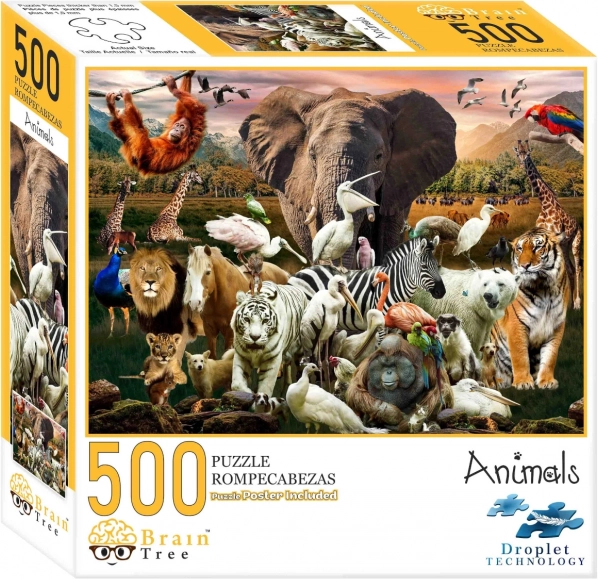 Puzzle Brain Tree zvieratá 500 dielikov s plagátom