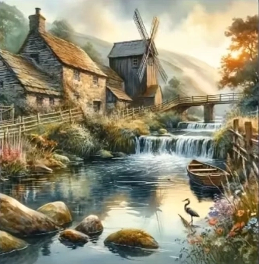 Norimpex diamantové maľovanie mlyn na rieke 30 × 40 cm