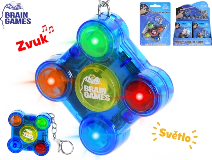 Prívesok na kľúče Brain Games – vrecková pamäťová hra so svetlami a zvukmi
