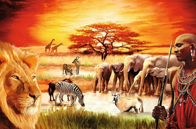 Puzzle Savana - Hrdí Masajovia 3000 dielikov