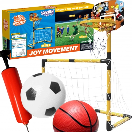 Woopie 2v1 sada basketbal a futbalová bránka s loptami a pumpičkou