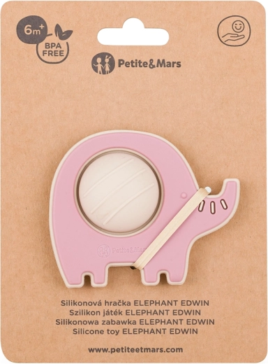 Petite&Mars silikónové hryzadlo a hračka Slon Edwin Dusty Rose