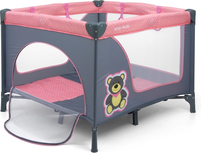 Cestovná postieľka a ohrádka Milly Mally Fun Pink Bear