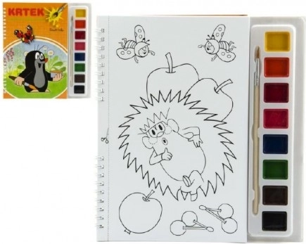 Omalovánky Krteček s vodovými farbami a štetcom