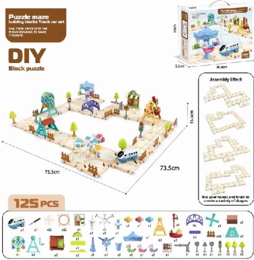 Puzzle blokové mesto s kolotočom a autobusom (125 dielikov)