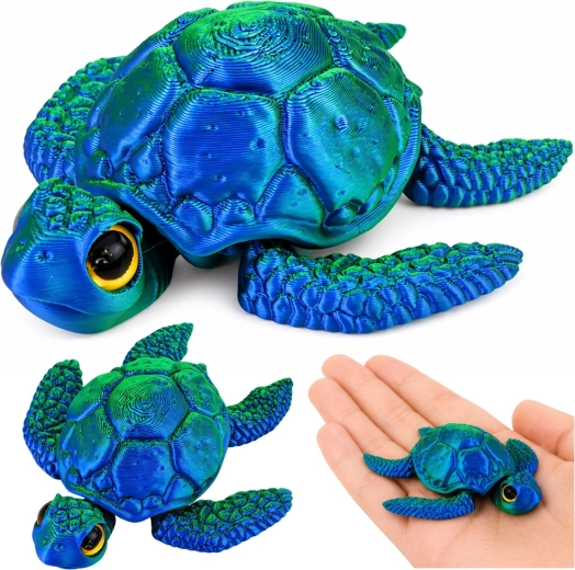 3D figúrka morskej korytnačky s pohyblivými plutvami a hlavou, modrozelená 8 cm