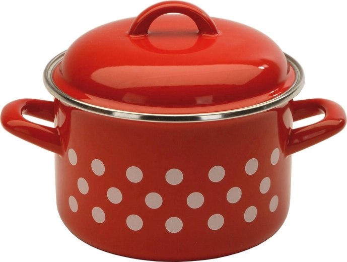 Smalťovaný hrniec s pokrievkou Bodka 14 cm, 1,5 l, červený