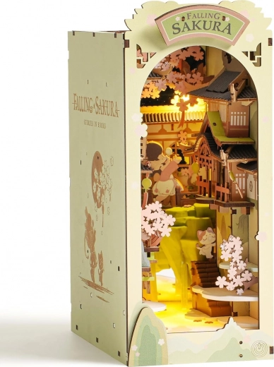 ROBOTIME FALLING SAKURA 3D knižná zarážka s teplým LED osvetlením (drevená stavebnica)