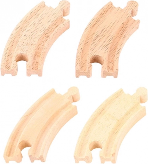 BIGJIGS RAIL krátke zákruty pre drevenú vláčikodráhu, 4 ks