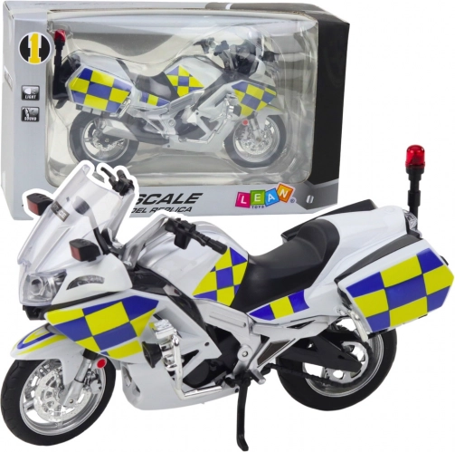 kovový policajný motocykel 1:12 so svetlami a zvukmi, biely