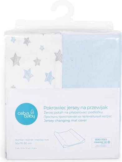 Ceba Baby poťah na prebaľovaciu podložku 50 × 70 cm, 2 ks, blue + blue stars