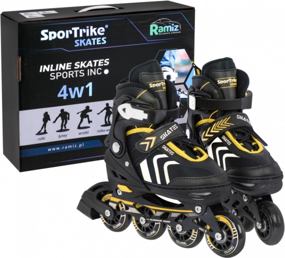 Sada 4v1 detské korčule: inline, quad a ľadové – veľkosť 39–43 – žltá