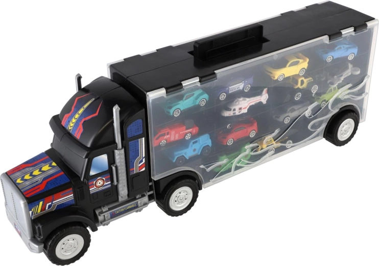 Priehľadný úložný kufrík v podobe kamióna