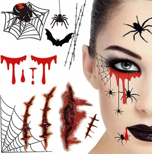 Halloweenske dočasné tetovania – krvavé efekty, pavučiny a jazvy