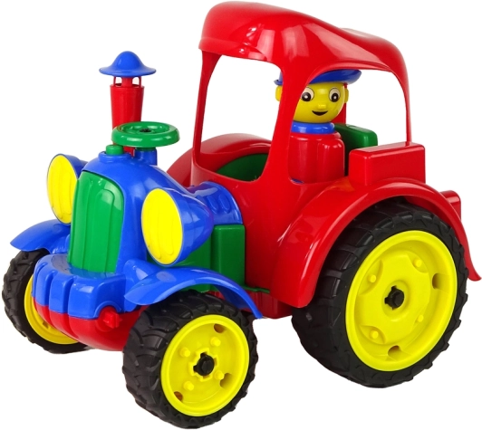 Veľký plastový traktor s figúrkou a gumovými kolesami HEMAR