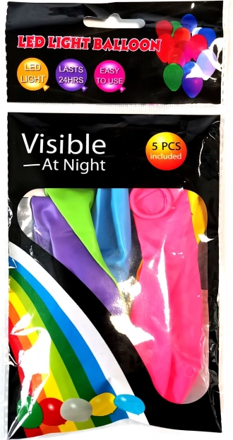 LED svietiace balóniky 30 cm – 5 ks mix farieb
