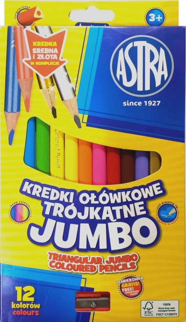 Astra trojhranné jumbo pastelky 12 ks s orezávačom