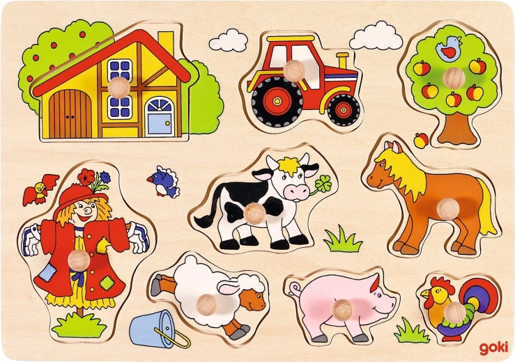 Vkladacie drevené puzzle farma s úchytmi