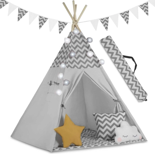 Detské teepee so svetielkami Nukido – sivé