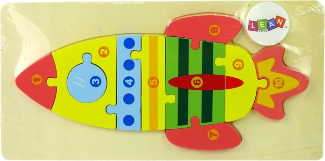 Drevené puzzle raketa s číslami